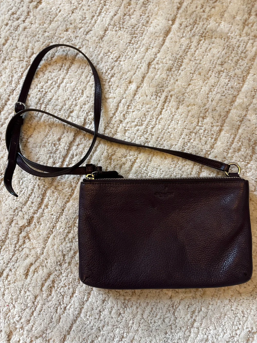 Coach Leather Crossbody Bag Plum Pebbled Zip Top